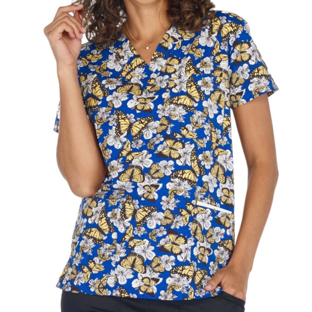 NWT Women’s Large Butterfly Print I Love Scrubs Scrub Top